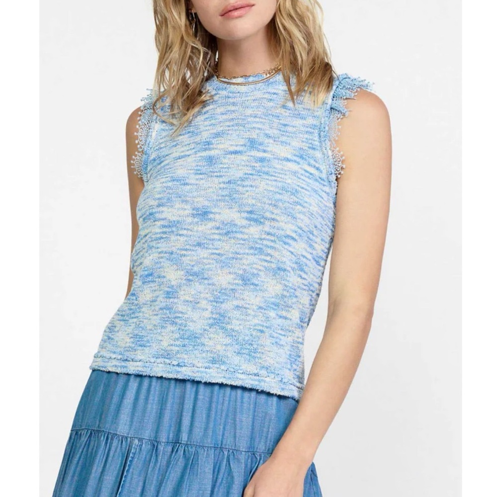 Current Air Nadia Lace Trimmed Stretch Knit Sleeveless Sweater Blue Space Dye S